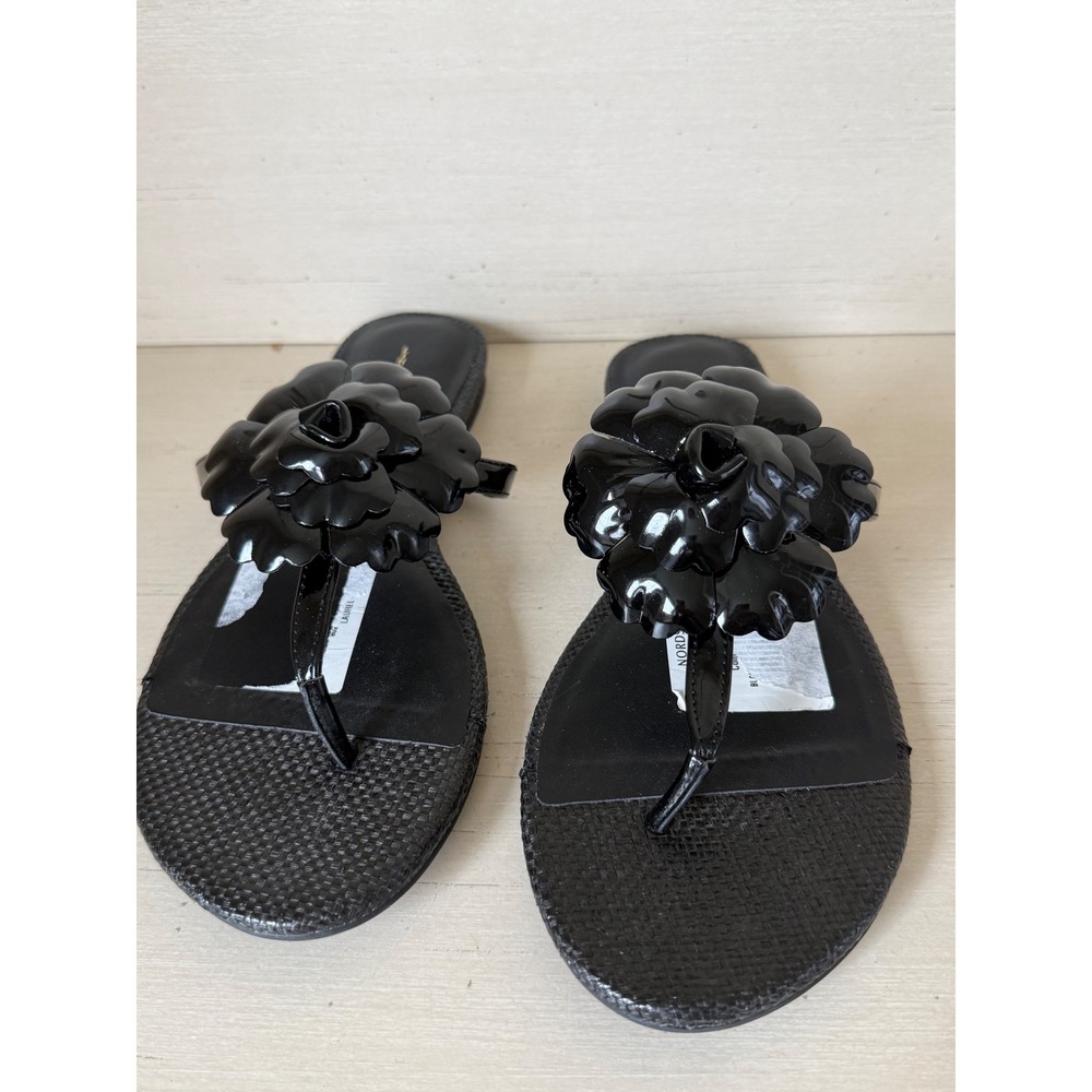Linea Paolo Laurel Black Floral Thong Sandals Womens 5.5M Flat Flower Slides
